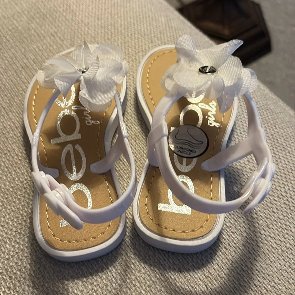 Bebe Girls' Thong Sandals with Chiffon Flowers.